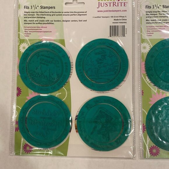 JustRite Wood Stamper 3 1/4” Round w 2 Stamp Sets Christmas Borders & Centers - Picture 3 of 7